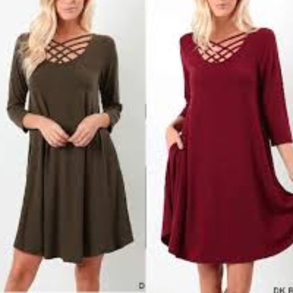 CRISS CROSS DRESS WITH POCKETS IN a BLACK - Picture 5 of 5